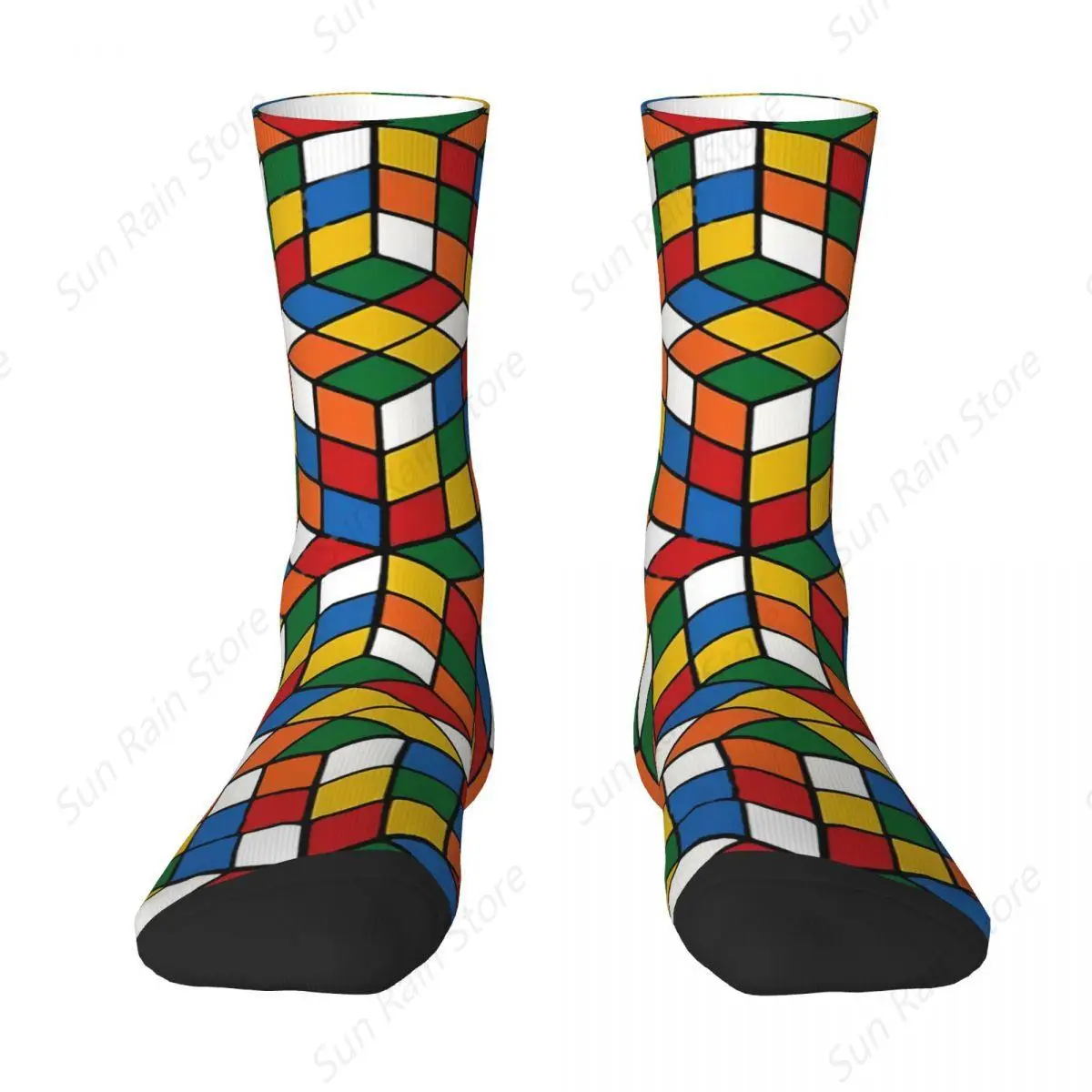 Cube Pattern Geometric Socks Shopping 3D Print Boy Girls Mid-calf Sock