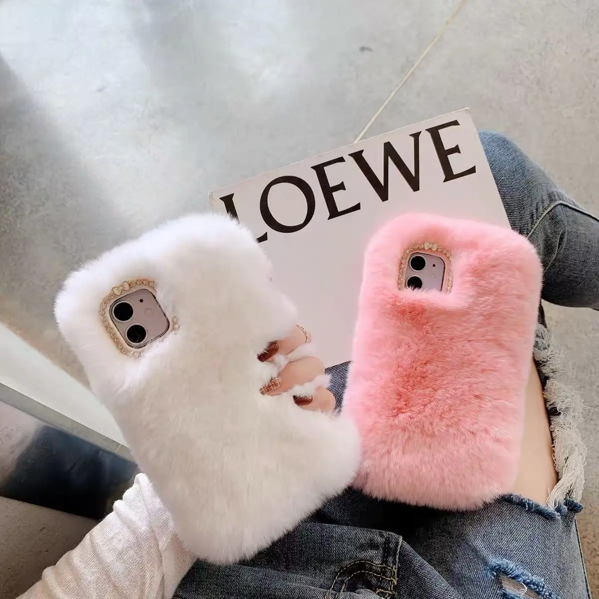 

Plush Rabbit Hair Phone Case for iPhone 15 Pro Max 14 plus 13 Cute, Warm, Shall, 11 Plus, 14, 13 Pro, 12 Pro Max, Winter