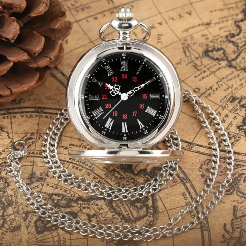 Reloj de bolsillo plateado para hombre y mujer, diseño de números romanos, funda hueca negra, COLLAR COLGANTE Vintage Steampunk, los mejores regalos