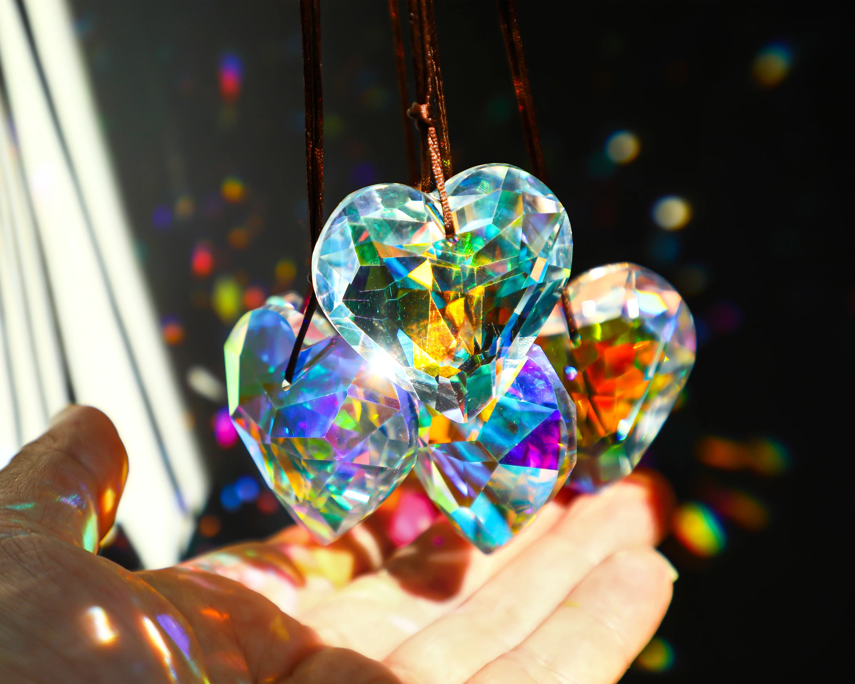 

H&D 6pcs 50mm Crystal Heart Prism Suncatcher Window Sun Catchers Crystals Hanging Decorations Rainbow Maker Pendant