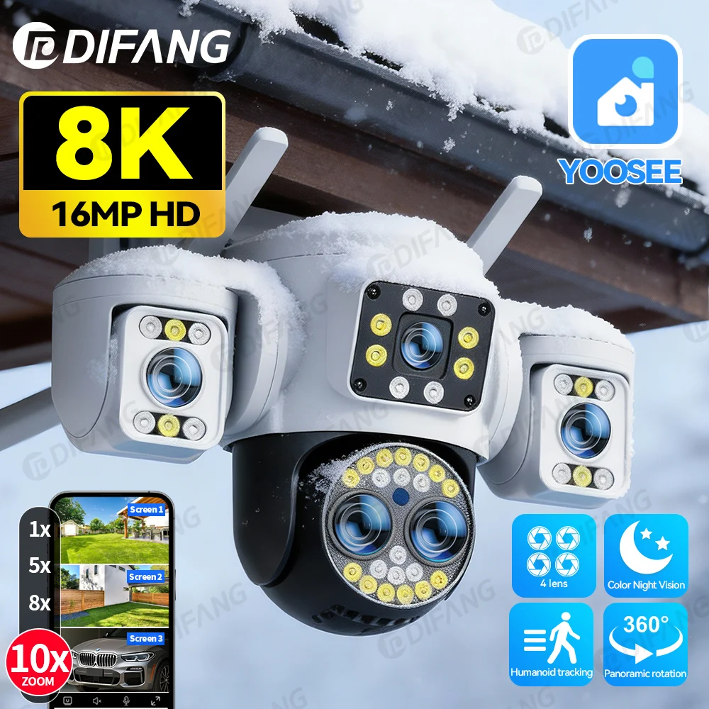 

Yoosee Wi-Fi камера безопасности уличный 3-экранный дисплей 10-кратный зум PTZ автоматическое отслеживание 4K водонепроницаемая камера видеонаблюдения Yoosee камера