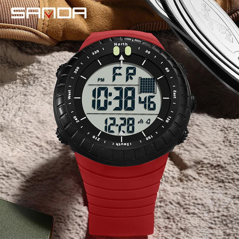 SANDA 6256 Nieuwe Digitale Sport Horloges Voor Mannen 5bar Waterdichte Stopwatch LED Horloge Elektronische Back Light Alarm Horloges Geschenken