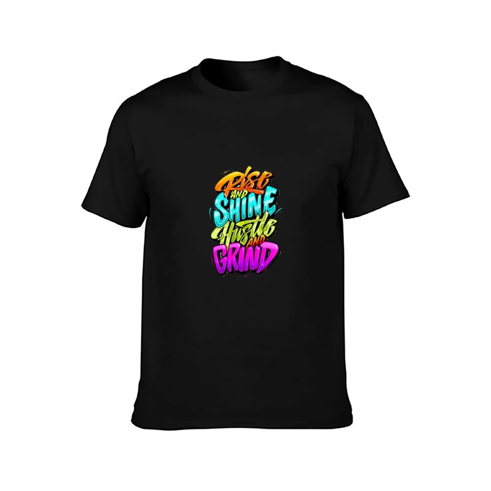 Rise and Shine Hustle and Grind T-Shirt, Summer Casual Cotton Tee, Oversized Streetwear Tops, Vintage Graphic Print, 100% Cotton