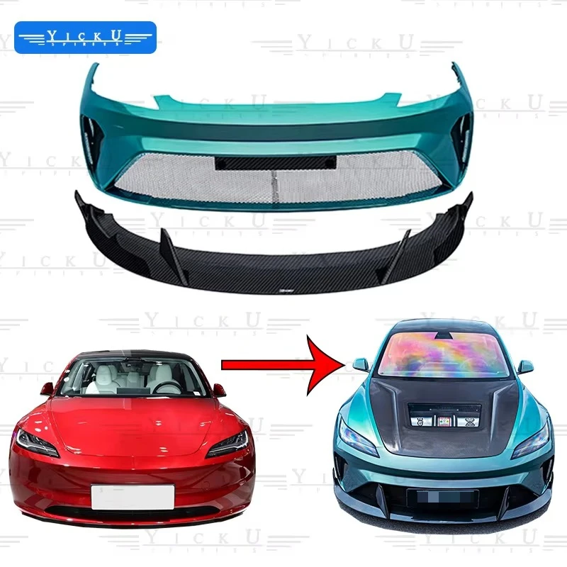 

Custom Products High Quality 100% Carbon Fiber Body Kit Front Shovel Front Bumper Front Lip Suitable forTesla Model 3 2023+