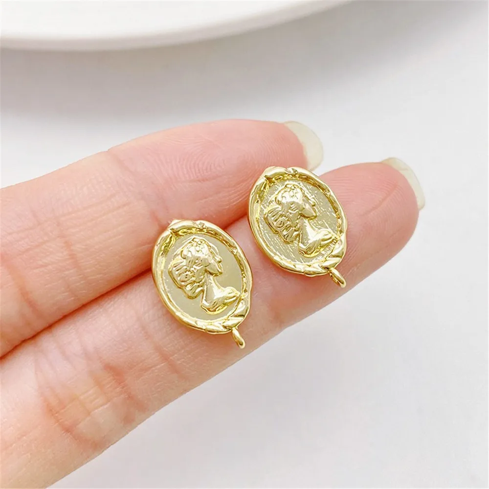 

14K Gold Oval Queen's Head Portrait Beauty Head Earrings Handmade DIY Earrings Material Accessories E083