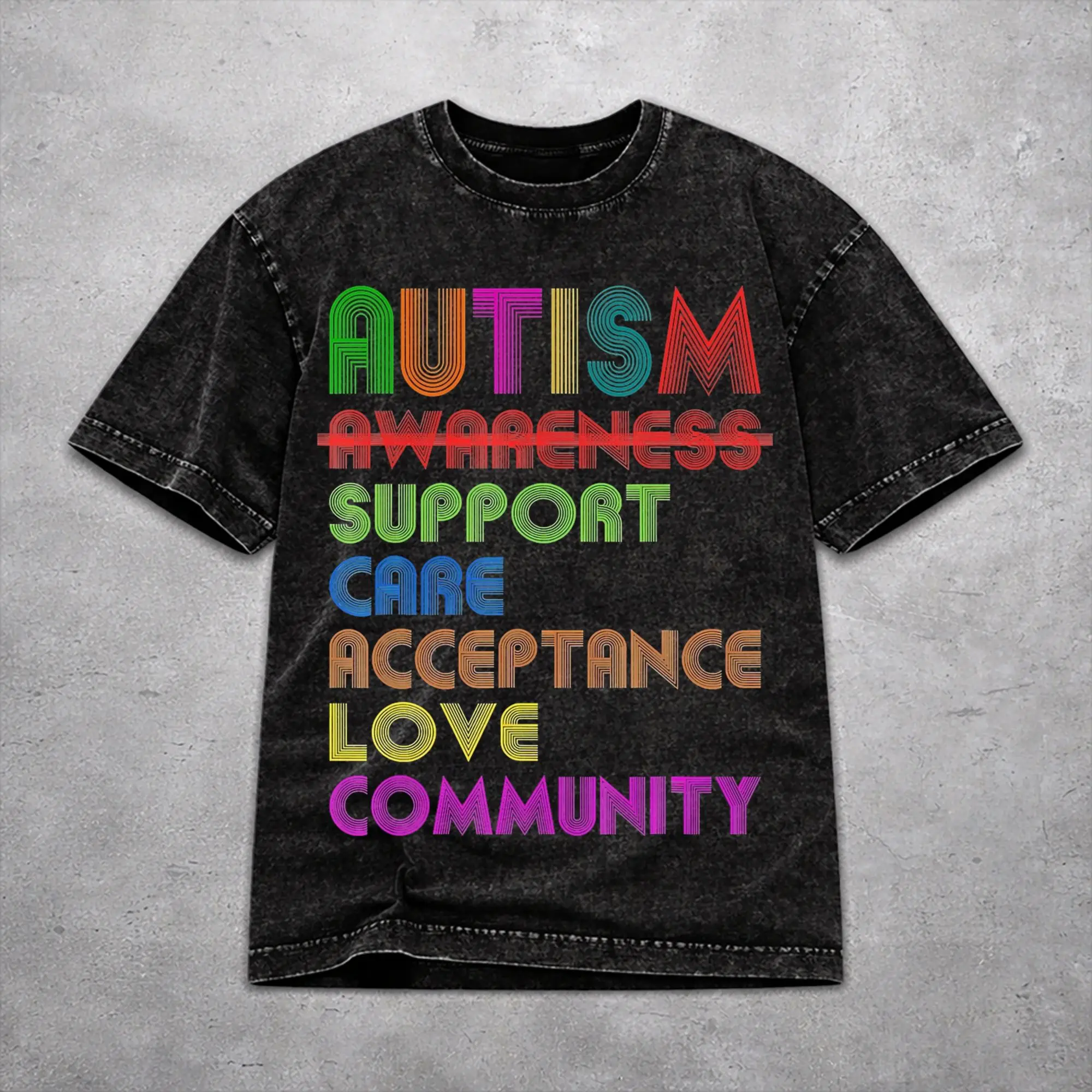 Autism Awareness Respect Love Support  Washed T Shirt Vintage Harajuku for Men Women  Oversize T-Shirts Cotton