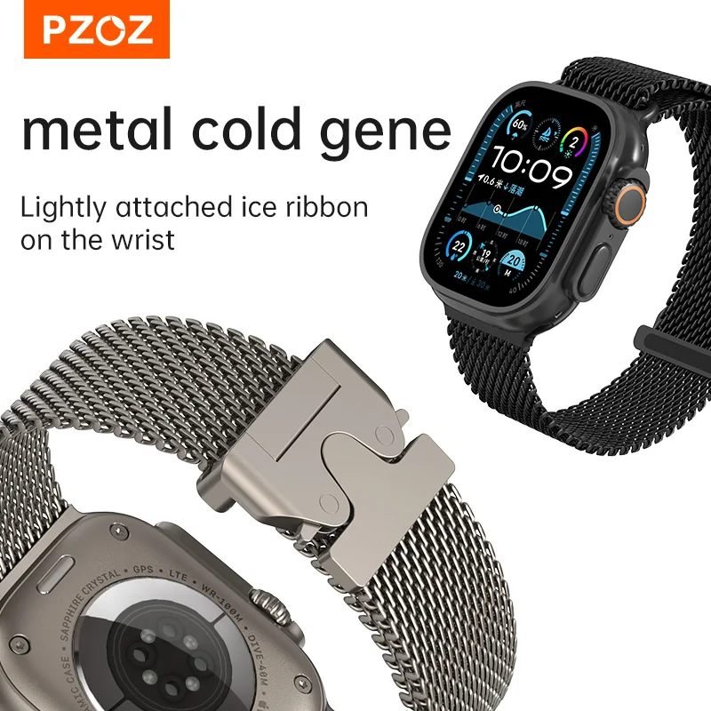 Титановый ремешок PZOZ для Apple Watch 10 9 8 7 6 SE 5, ремешок для часов iWatch Series, ремешок 42 мм, 44 мм, 45 мм, 49 мм, 38 мм, 40 мм