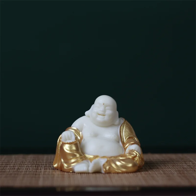 Ivory Nut Bodhi Carved Gold Maitreya Buddha Ornaments Big Belly Maitreya Buddha Home Living Room Coffee Table Tea Ornaments Car