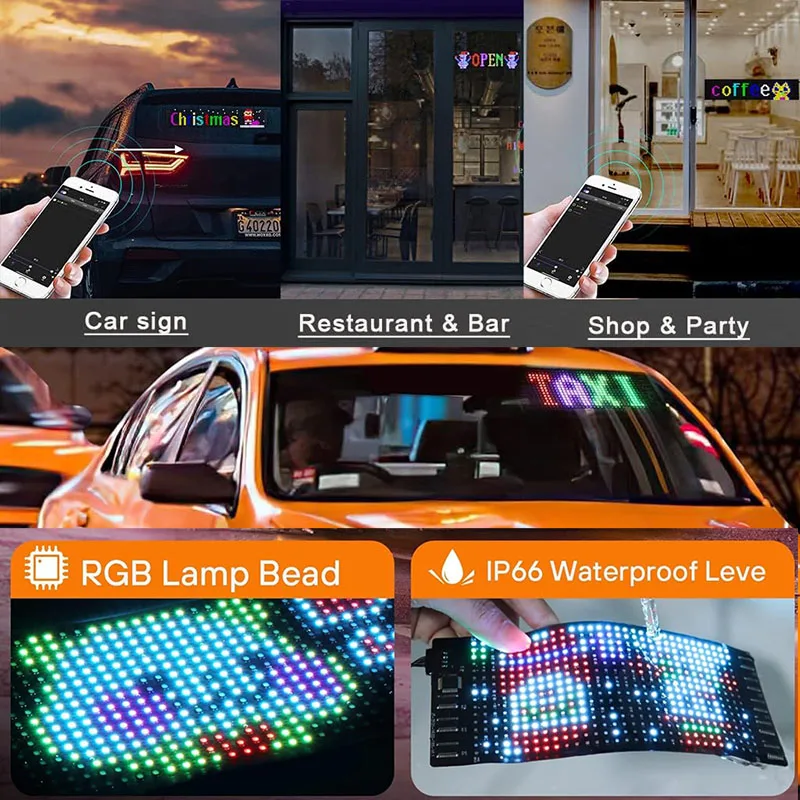 لتقوم بها بنفسك شاحنة/سيارة عرض مرن ضوء RGB LED مصفوفة بكسل شاشة بلوتوث App التحكم للبرمجة لافتات إعلانية متحركة