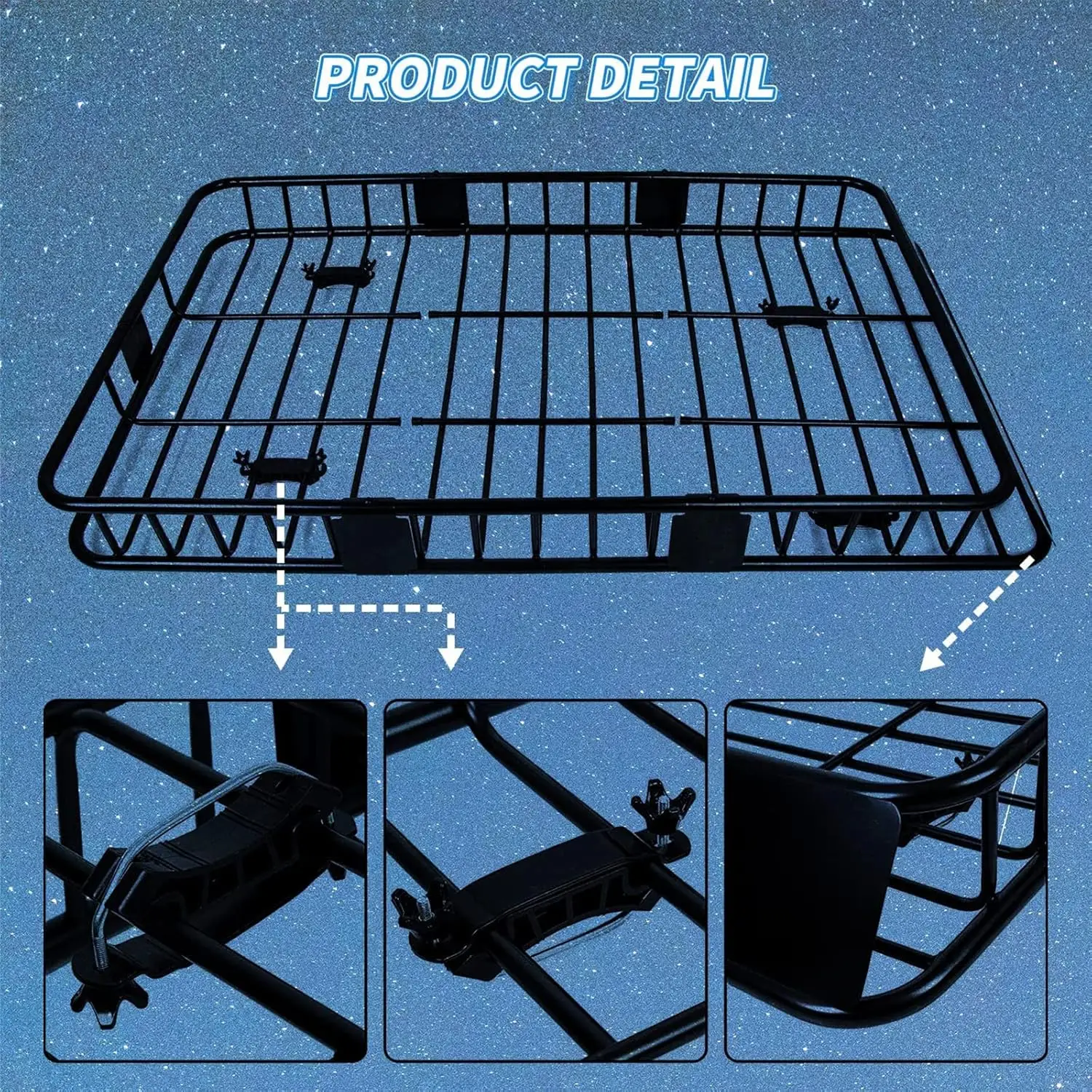 Cesta universal para transporte de carga, 64 "x 38" x 4'', com extensão, aço resistente, carro, suv, armazenamento de bagagem superior