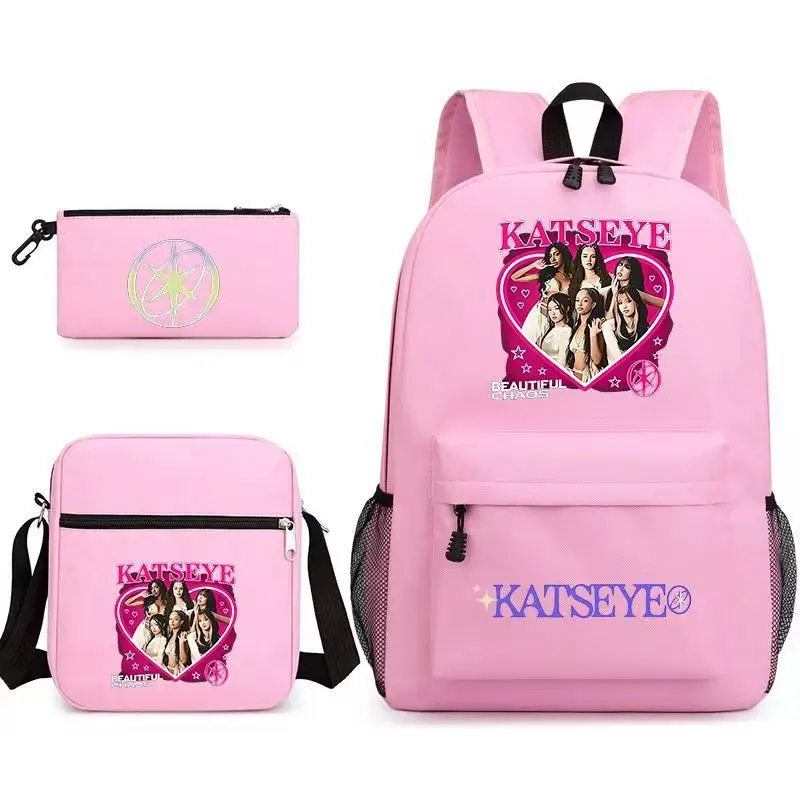 KATSEYE Backpack School Bag Pencil Case Shoulder Bag Three Piece Set Streetwear Fashion Katseye Print Children Durable SchoolBag