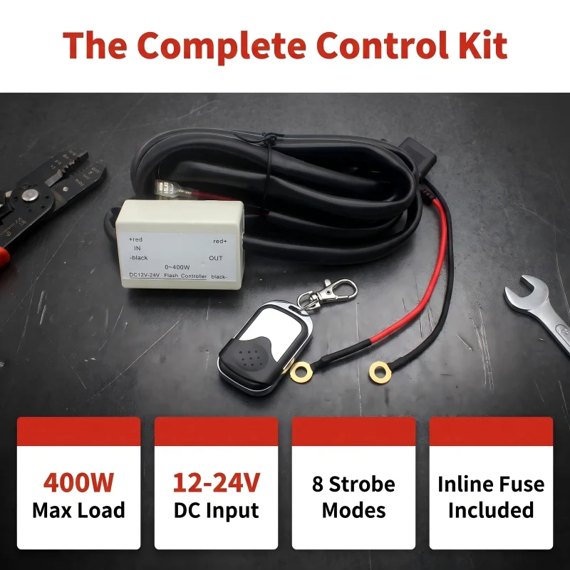 400W Load LED Light Strip Wiring Harness Kit RF On/Off Flashing Controller 12V For Car Truck Off Road Work Light