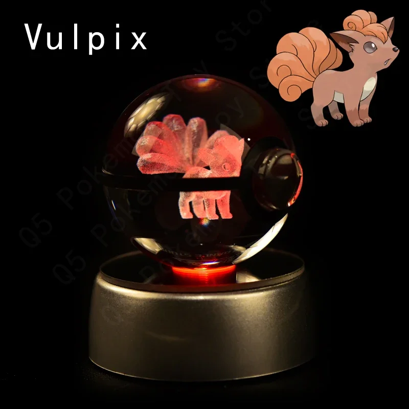 3D Pokemon Kristallkugel 5CM Mewtwo Pikachu Gengar Kristallglas Pokemon Ball Pokeball Figur Nachtlicht LED-Lampe mit Basis Geschenk