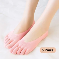 5 Pairs Five Finger Boat Socks Women Spring Summer Thin Plain Weave Shallow Mouth Velvet Ice Silk Sweat Absorbent Toe Socks