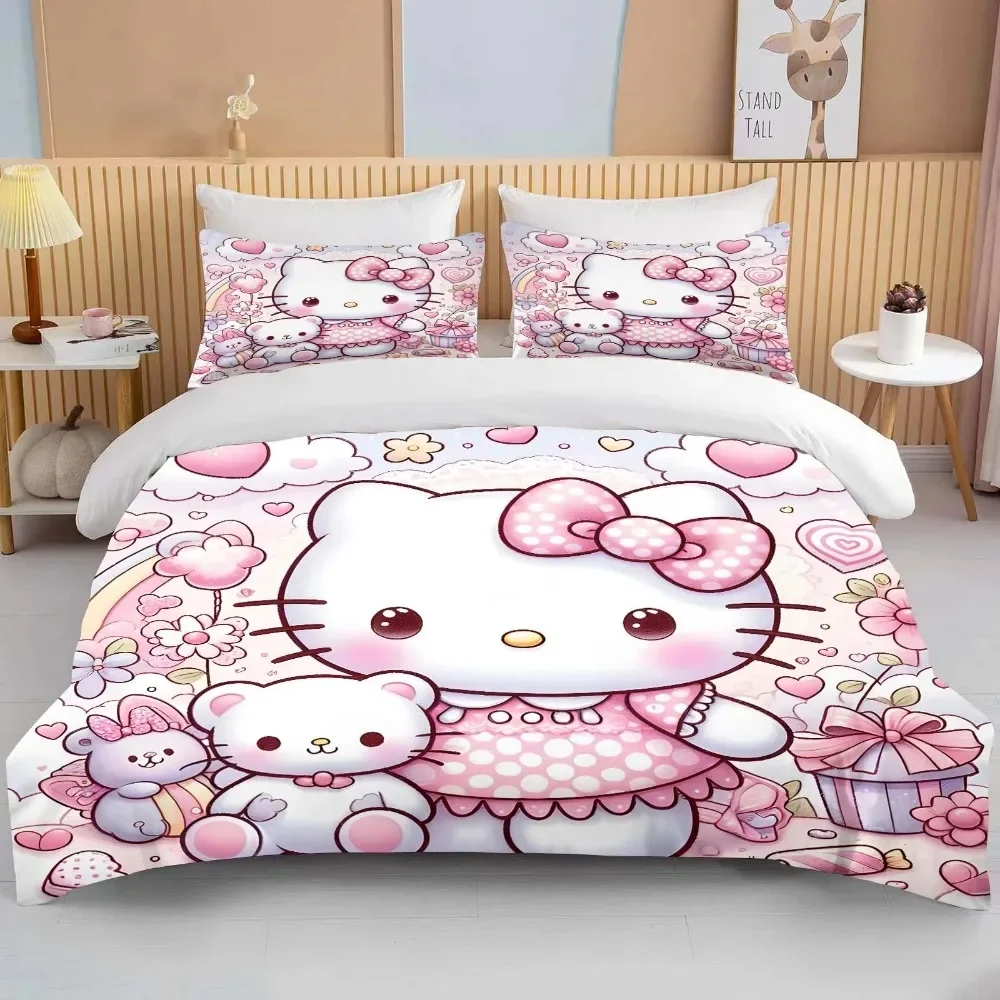 

Детский постельный комплект 10 размеров Комплект постельного белья Hello Kitty Sanrio, размеры King size, с наволочкой для близнецов США, Детское покрывало для кровати, пододеяльник