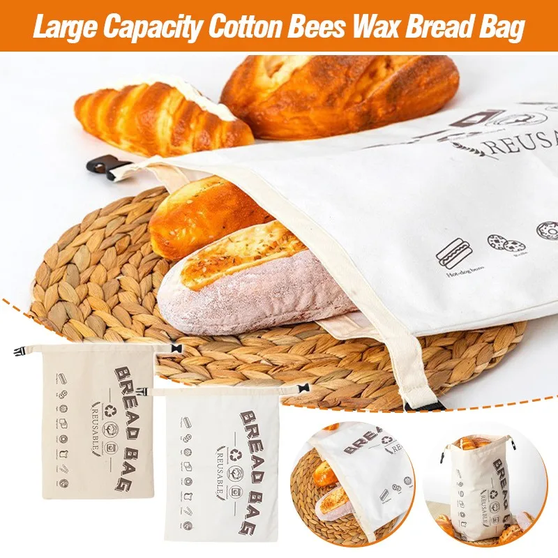 

Reusable Bread Bags Cotton Large Capacity Bees Wax Bread Bag Storage Bag TPU Oil Proof Pocket Cloth Storage Food Bag New