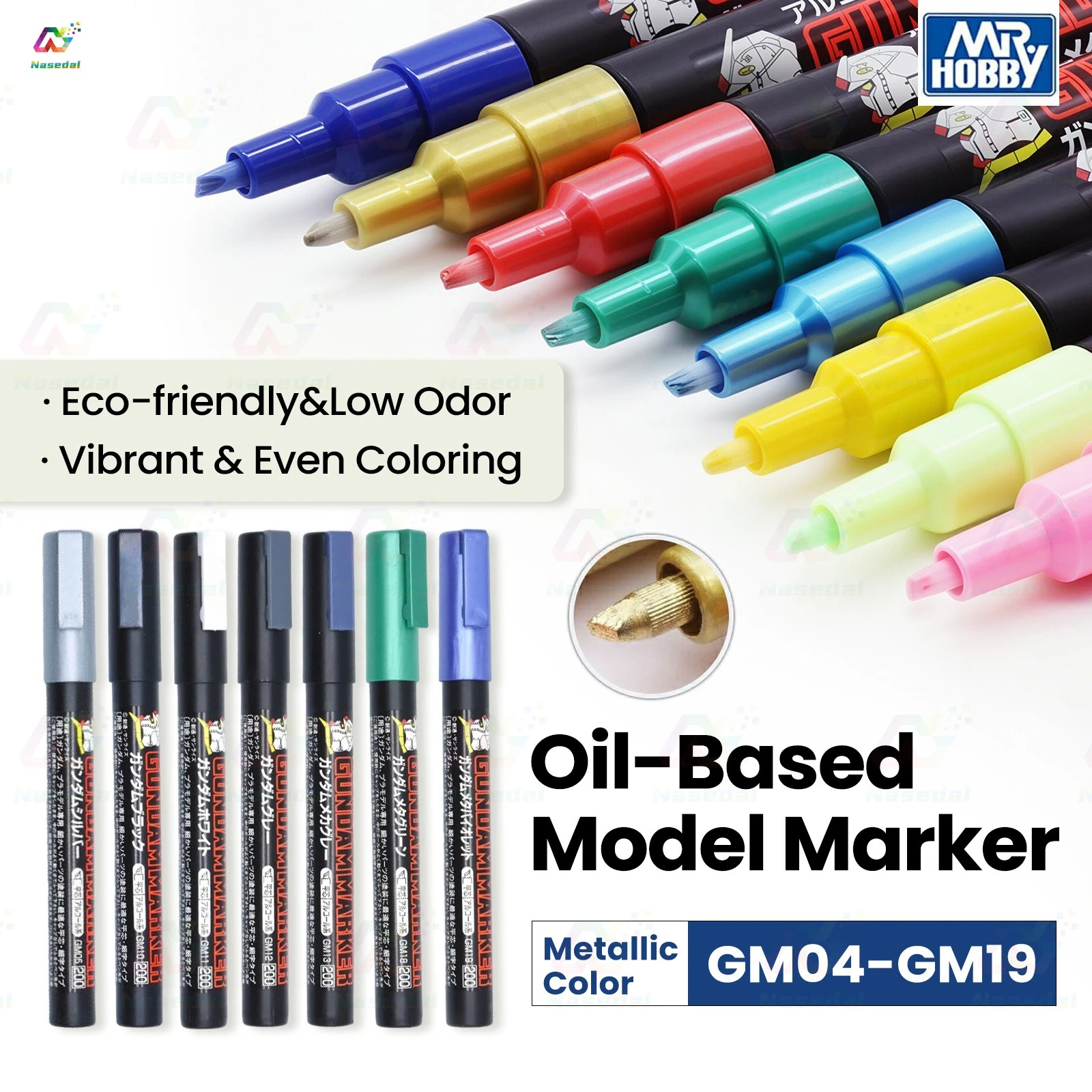 Mr.Hobby GM04-19 Marker Pens Oil-Based Basic / Metallic / Fluorescent Colors for Gunpla Model Kit Painting Coloring Hobby DIY