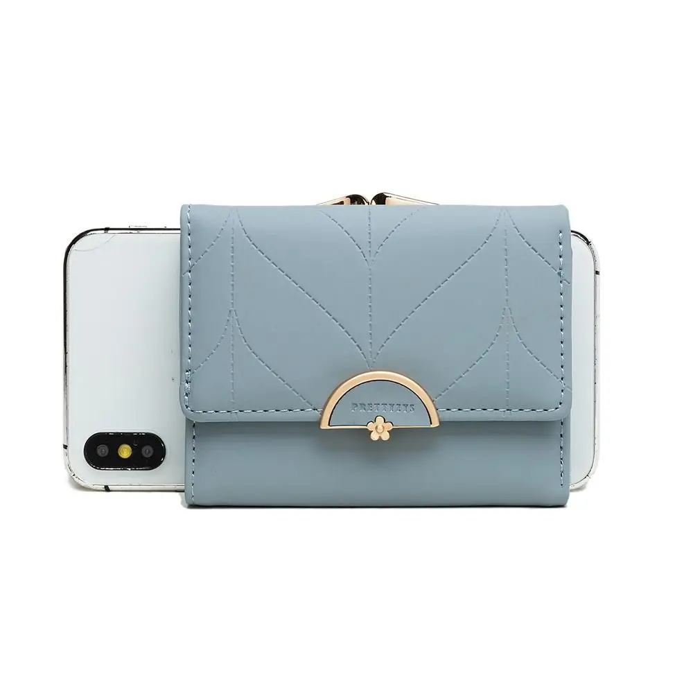 Portable PU Leather Short Wallet Multi-functional Hardware Buckle ID Card Holder Fold Coin Purse Japan Style