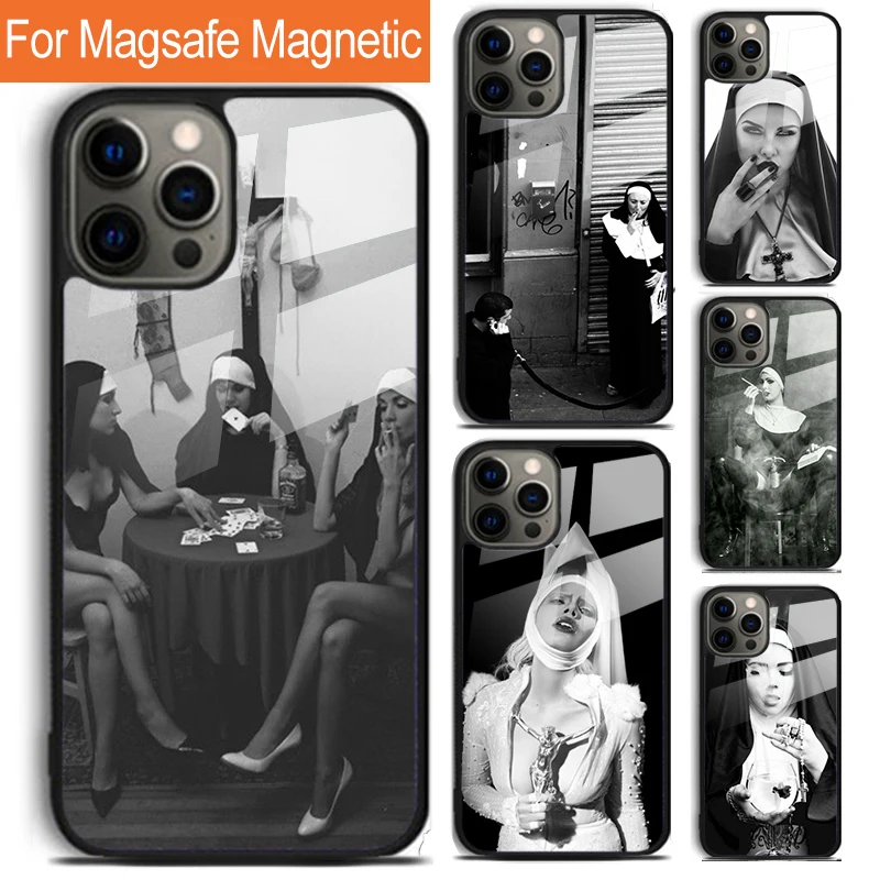 Bad Nun Gothic Sister Style Sexy Girl Phone Case For iPhone 16 15 14 13 12 Pro Max Plus Magsafe Magnetic Wireless Charging Cover