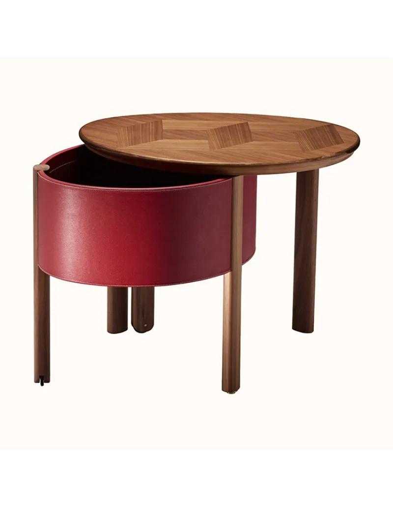 Modern light luxury solid wood texture, flat flower rotation creative design, luxury living room coffee table