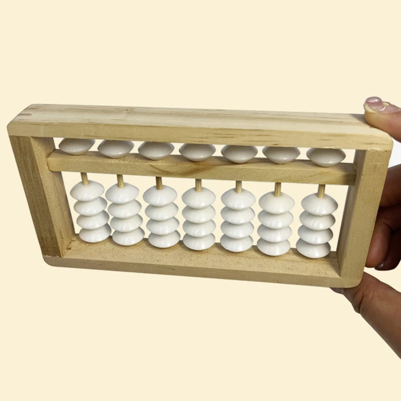 1 Piece Portable Children Math Arithmetic Calculating Counting Frame Student Educational Toy 7 Column 5-Bead Wooden Abacus