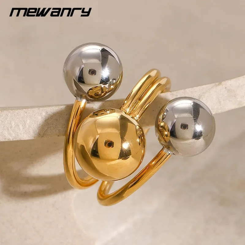 Mewanry 316L Stainless Steel Three Ball Open Ring For Women Fashion Irregular Creative Design Daily Wear Jewelry Кольцо