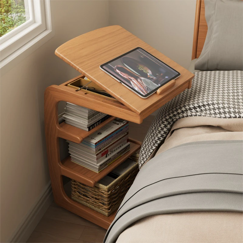 Solid wood sofa edge few movable living room with wheels side cabinet bedside shelf household mini corner cabinet small