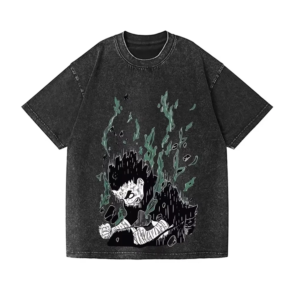 2026 New Rock Lee Naruto Vintage Wash Japanese Design T-Shirt High-quality Is Suitable for Both Men Summer Cotton  Tshirt