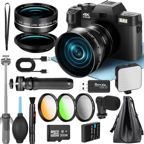 G-Anica 사진용 디지털 카메라, 4K 48MP 카메라, 마이크 포함, 3 색 필터 비디오 카메라, 광각 및 매크로 렌즈 포함