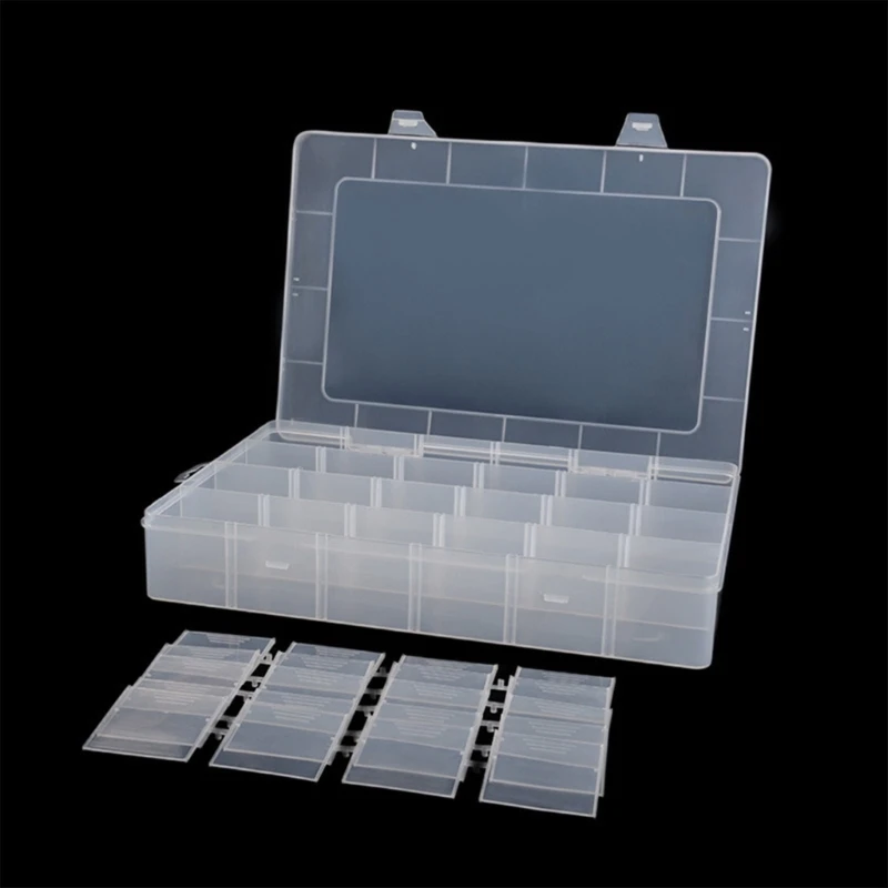 24 Grids Clear Plastic Storage Box Adjustable Dividers Cases for Storing Metal Parts Screws Jewelry Beads and Fishing Gears