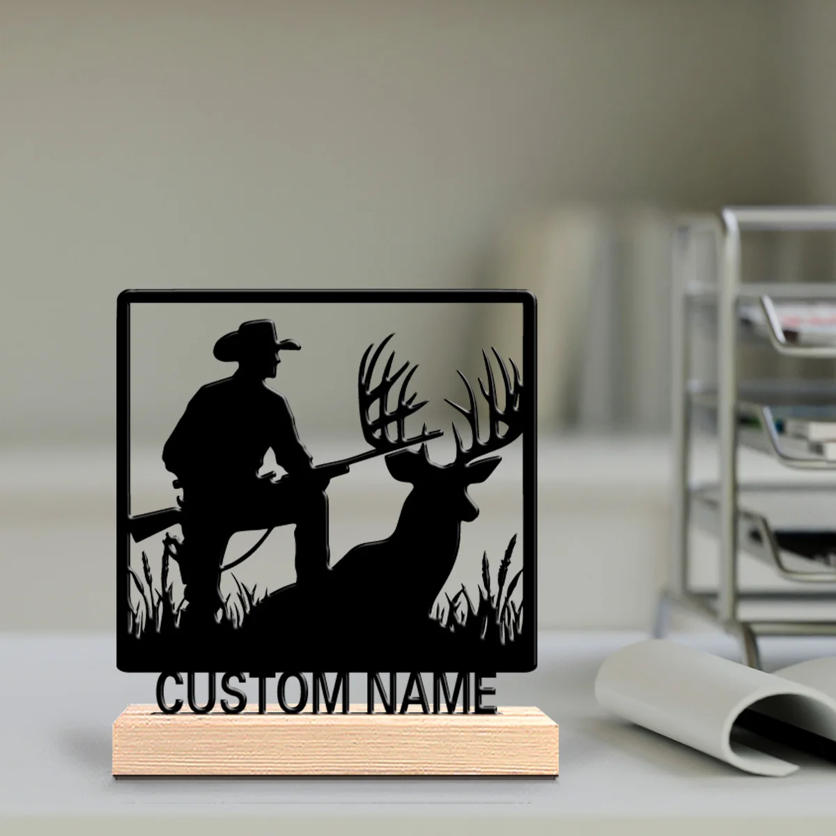 1pc New Design Personalized Custom deer Metal Statues Wooden Base Wall Decor for Living Room Office Modern Industrial Home Style