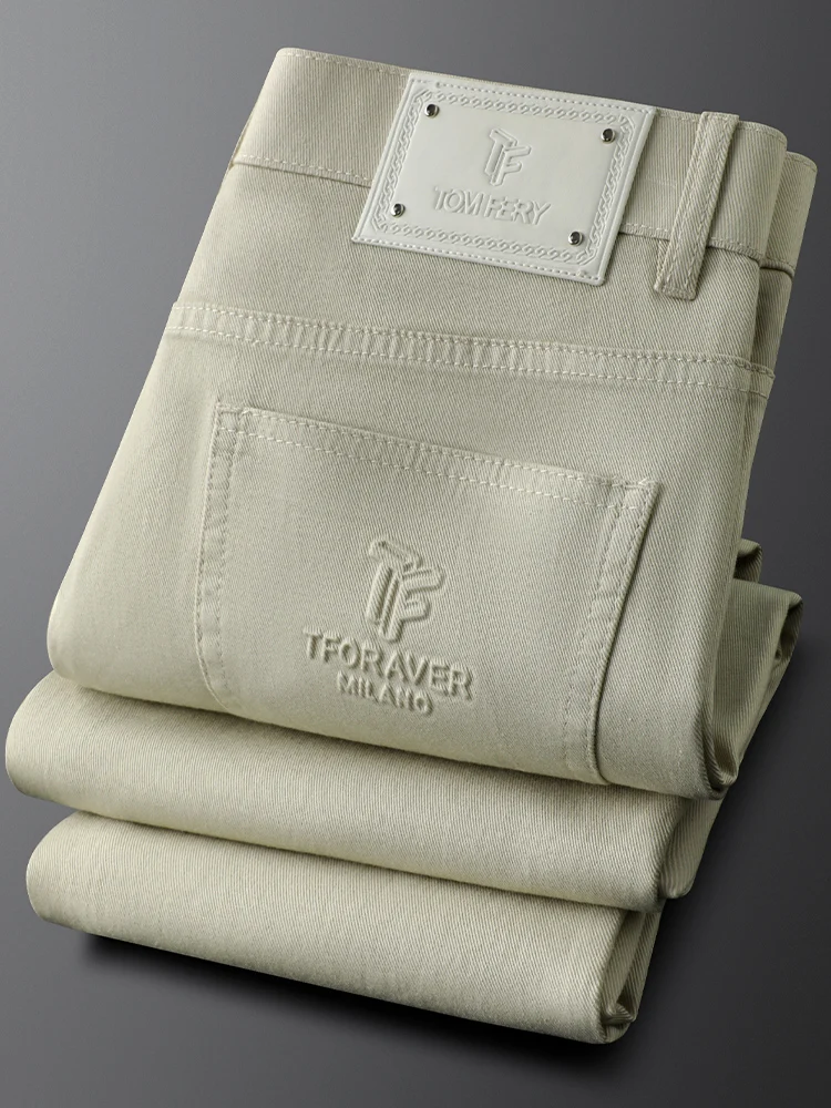 

Casual Khaki Men's Jeans Elastic Straight Leg Slim Fit Spring Autumn New Style Commuter Business Pants Fashion Urban Style