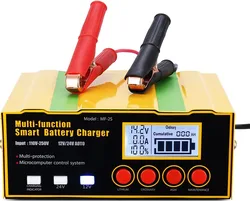 12A Automatic Battery Charger 12V/24V Car Battery Charger Smart Trickle Maintainer for Most Lithium, Lead-Acid, AGM Batteries