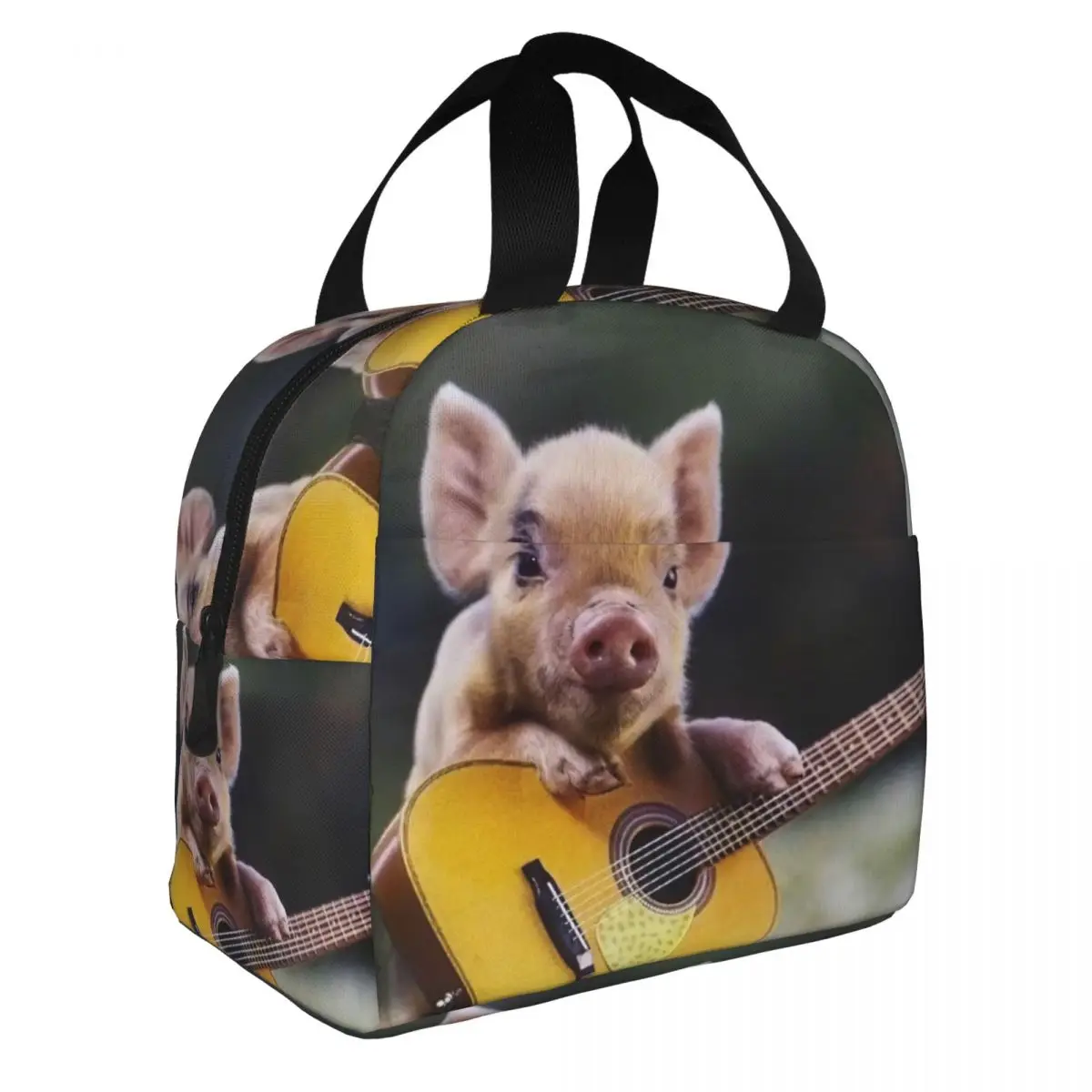 

Pig On A Guitar! Lunch Bento Bags Portable Aluminum Foil thickened Thermal Cloth Lunch Bag for Women Men Boy