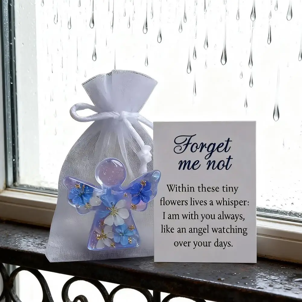 Angel Ornament Gift Forget-me-not Flower Decor Angel Figurine Keepsake with Warm Message Card Forget Me Not Ornament for Loved