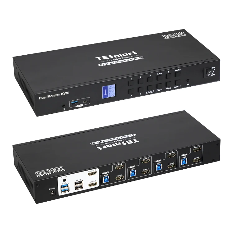 

TESmart 4 Port Dual Mon tor KVM Switch Kit H D 4K60Hz With USB 3.0 Docking Station EDID 2 Display Modes KVM