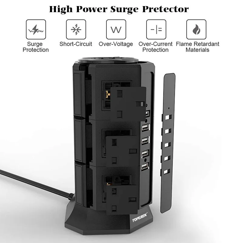 High Power3250WIntelligent Vertical British Standard Socket Home Desk Surface with Power CordUSBPower strip