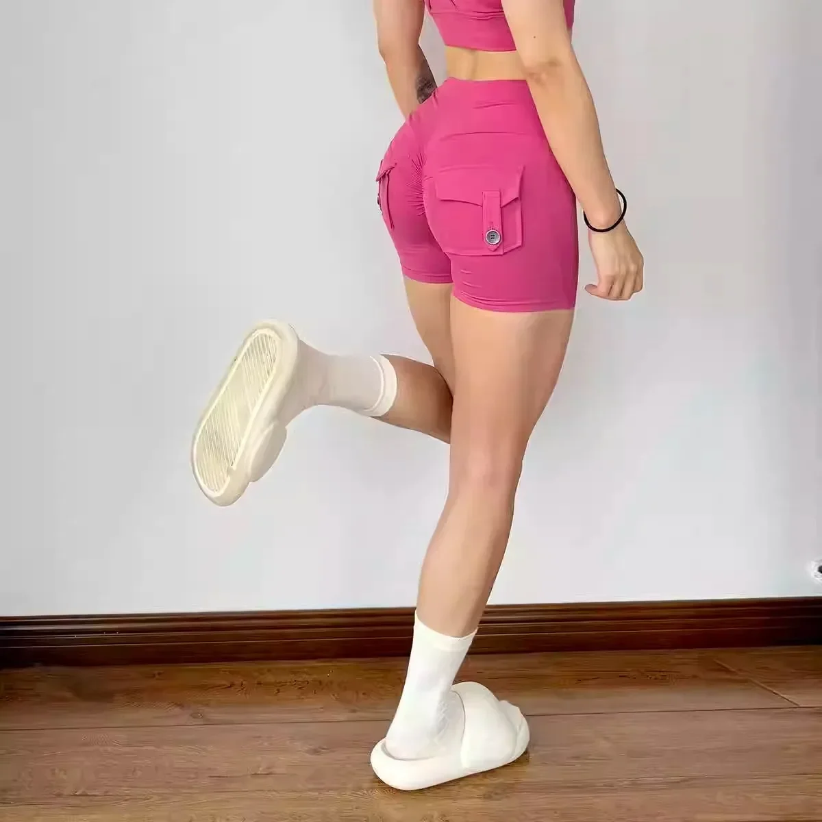 Summer Women Pocket Yoga Shorts Fitness High Waist Seamless Short Gym Workout Tights Sports Quick Dry SEXY Butt Women's Leggings