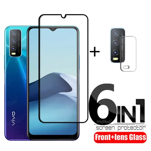 6-in-1 For Vivo Y20 Glass For Vivo Y20 S G Tempered Glass Full Glue Screen Protector For Vivo Y21S Y33S Y53S Y20S Y20 Lens Glass