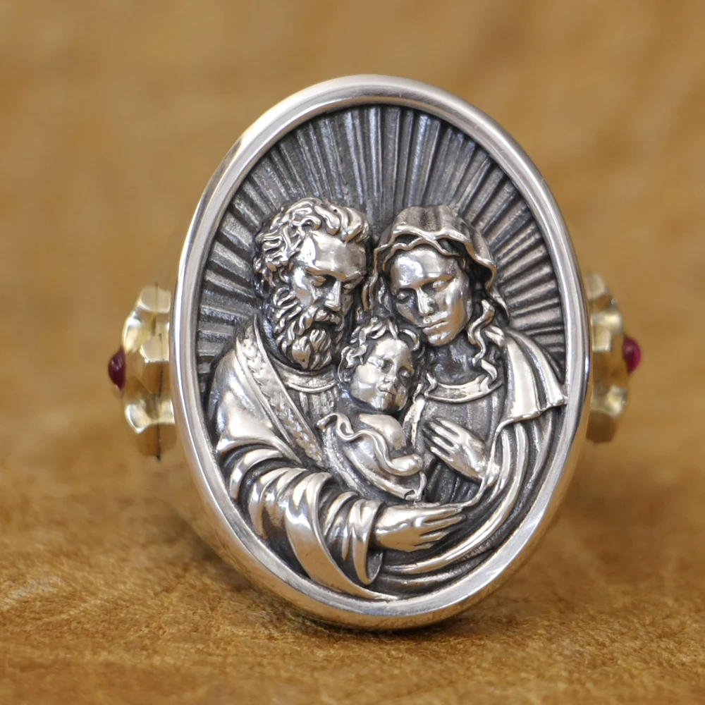 

Virgin Mary Madonna Jesus Christ Cross 925 Sterling Silver Ring TA511 US Size 7~15 BZ