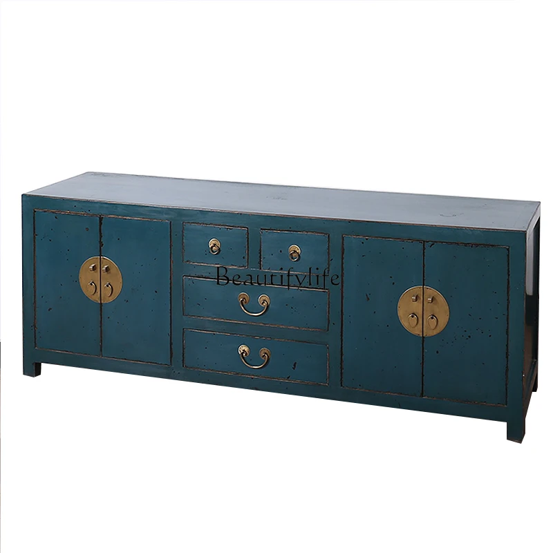 

Modern new Chinese-style solid wood TV cabinet, retro color paint storage and home