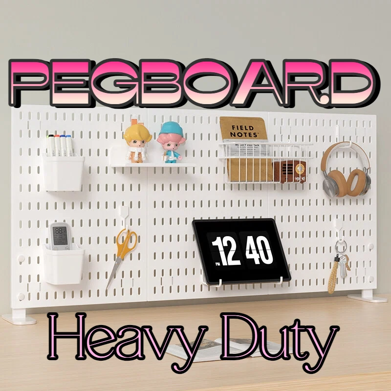 White PP Plastic Desk Pegboard Organizer Clamp & Stand, Minimalist Tabletop Hole Board Partition for Home Office Study Room