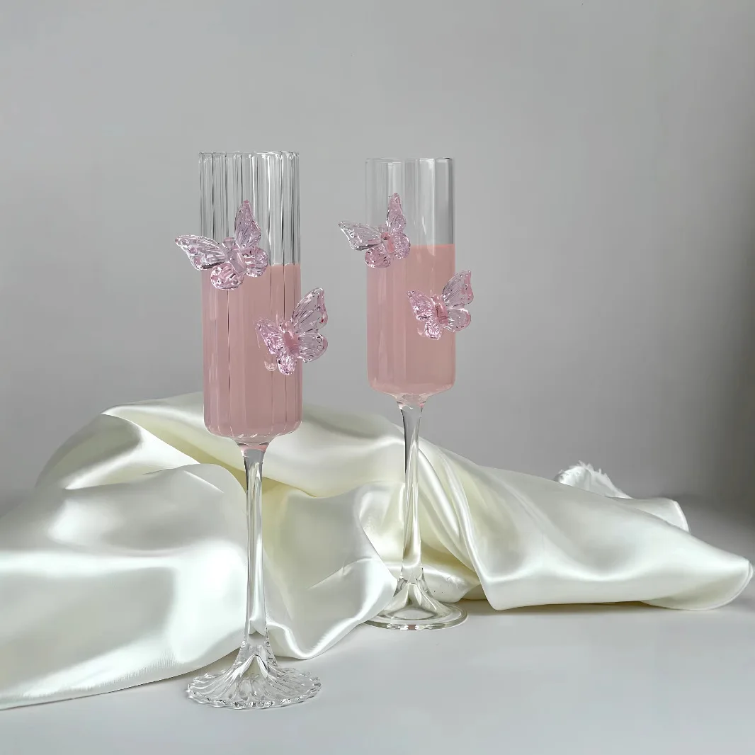 

Champagne Glass Embossed Butterfly Wine Glass Wedding Gift Vintage Wine Glass