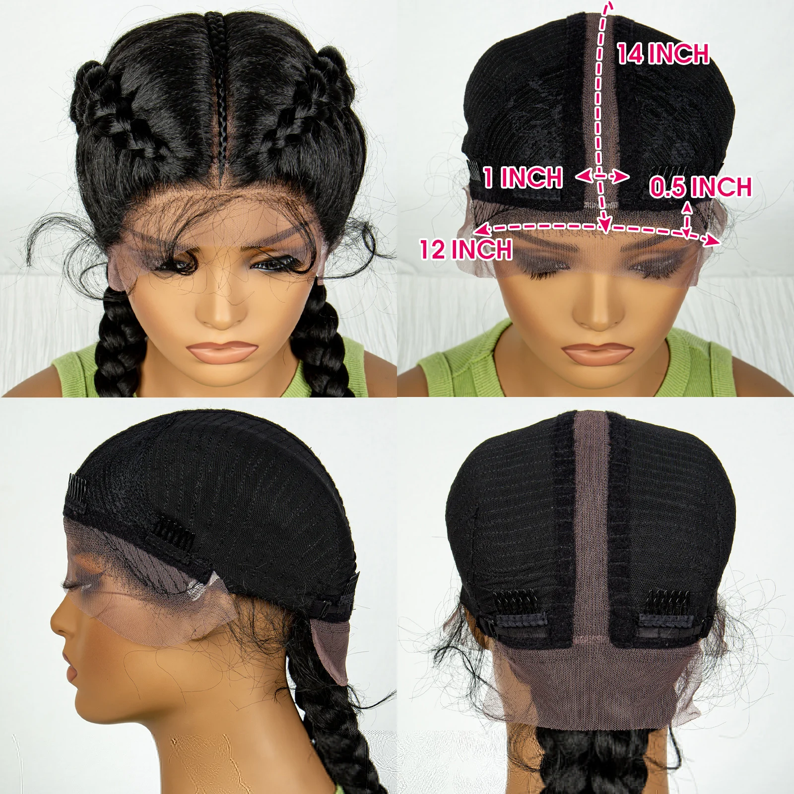 Synthetic Braided Wigs with Curly Wave for Women Lace Frontal Afro Twist Braids Wig with Baby Hair for Girls 30 Inches