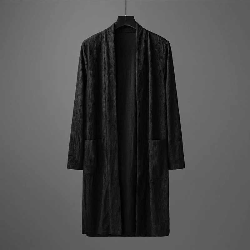 Chinese Long Coat Men Trench Spring Autumn Men Hanfu Traditional Middle-Length Kimono Ethnic Vintage Cardigan Man Taoist Robe