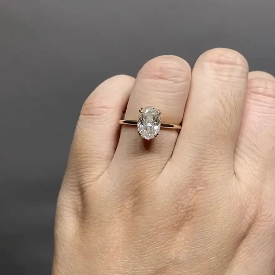 Auaogepel 2.5 karat cincin pertunangan Moissanite 10X7Mm hancur es hibrida Oval potong 14K 9K emas perhiasan asli hadiah