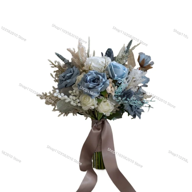 Simulation flower blue rose wedding bride bouquet shop ornament flower art photography studio wedding bouquet