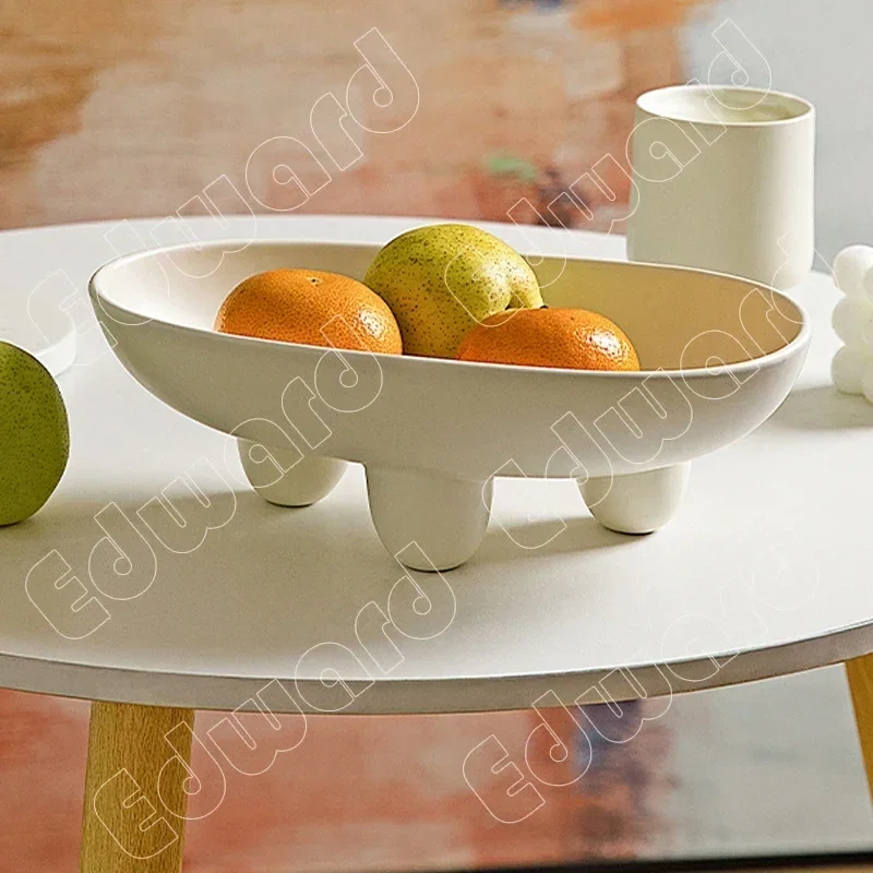 

Fruit Plate Tray Ceramic High Foot European Style Trays Modern Solid Color Storage Trays Household Dinner Plate Tableware Trays