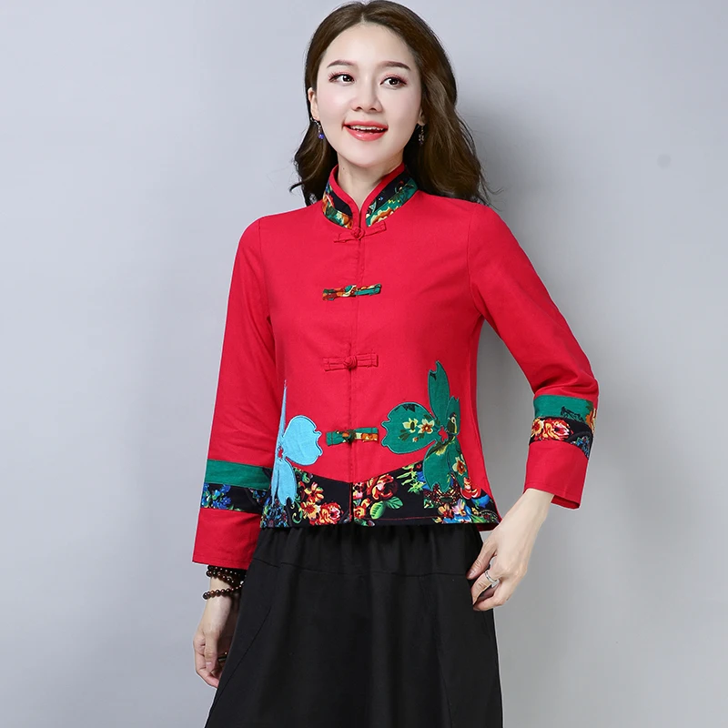 Traditional chinese blouse shirt tops for women mandarin collar oriental linen shirt blouse female elegant clothing V1737