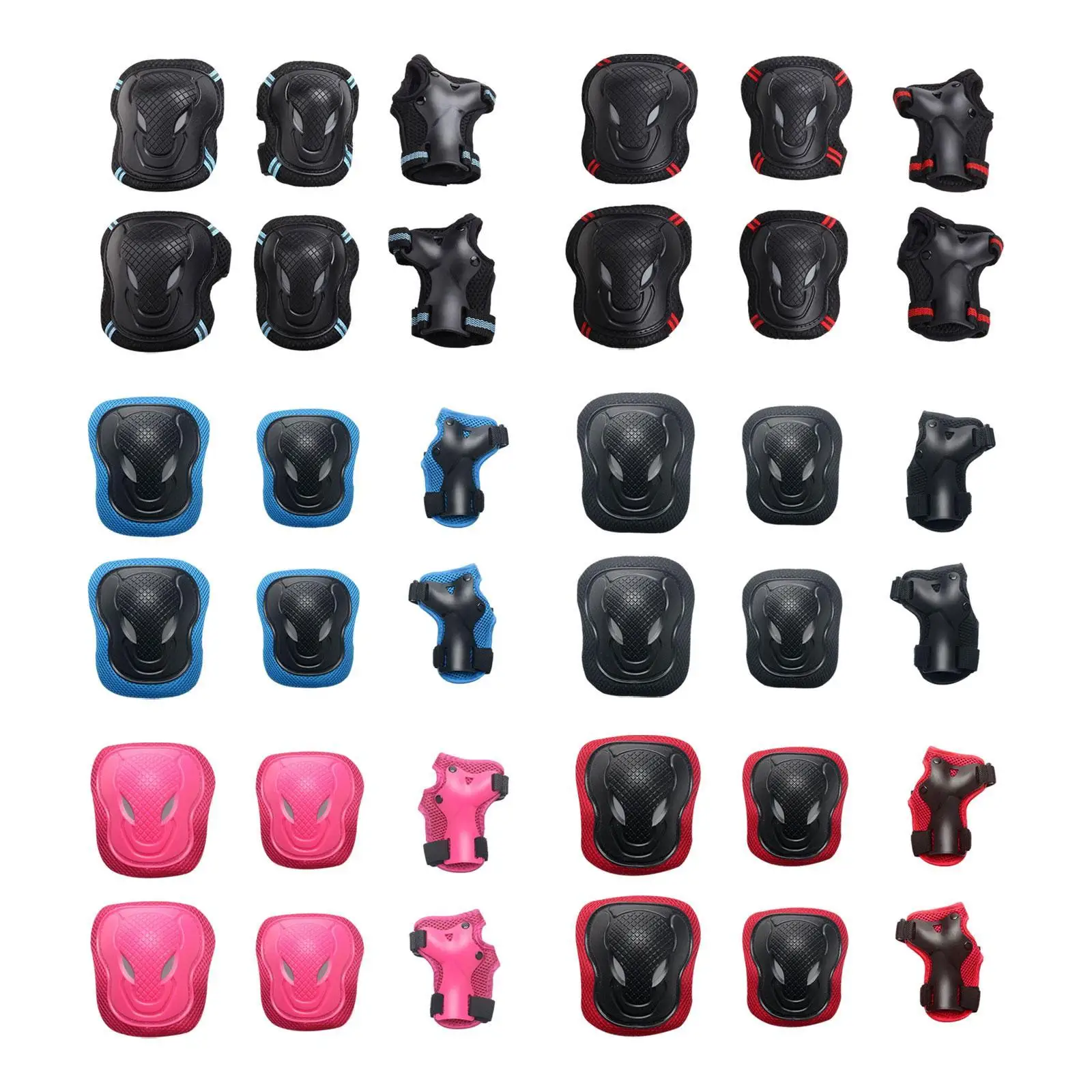 Comprehensive Six Piece Protective Gear Set Knee Elbow Hand Pads for Kids Adults Skating Cycling Outdoors